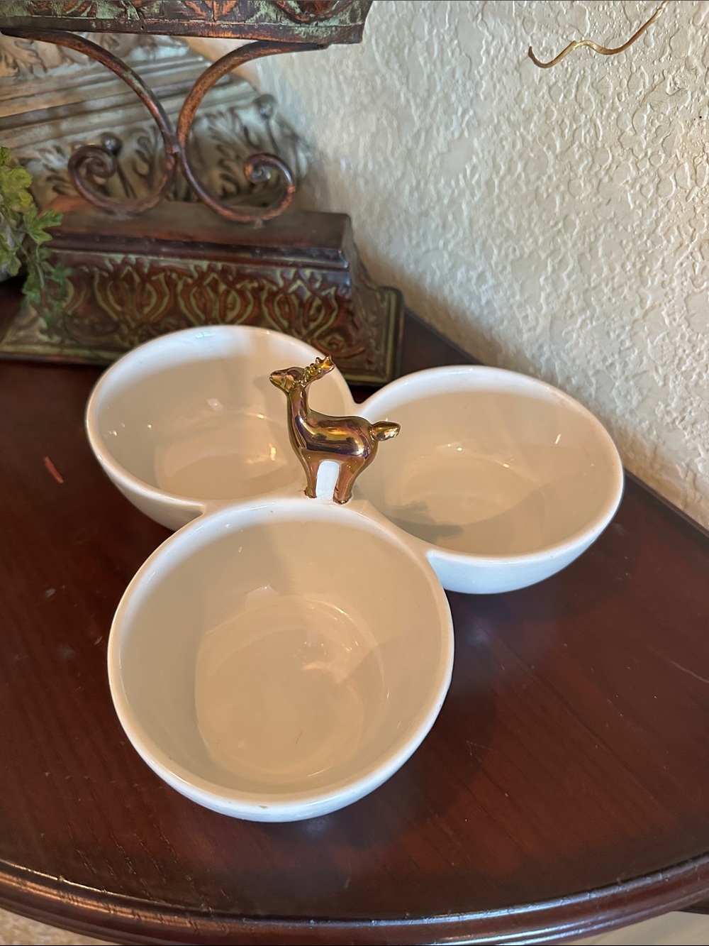 Threshold Cream Ceramic 3-Bowl Server with Gold Deer Accent